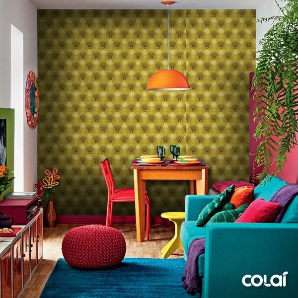 Papel de Parede Adesivo Lavável Capitone Amarelo 6m - 3