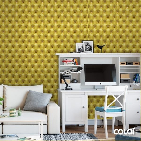 Papel de Parede Adesivo Lavável Capitone Amarelo 6m - 2