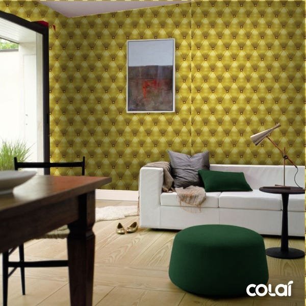 Papel de Parede Adesivo Lavável Capitone Amarelo 6m - 4