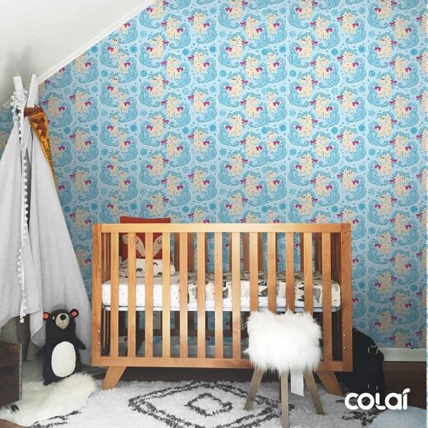 Papel de Parede Adesivo Lavável Pônei Azul - 3