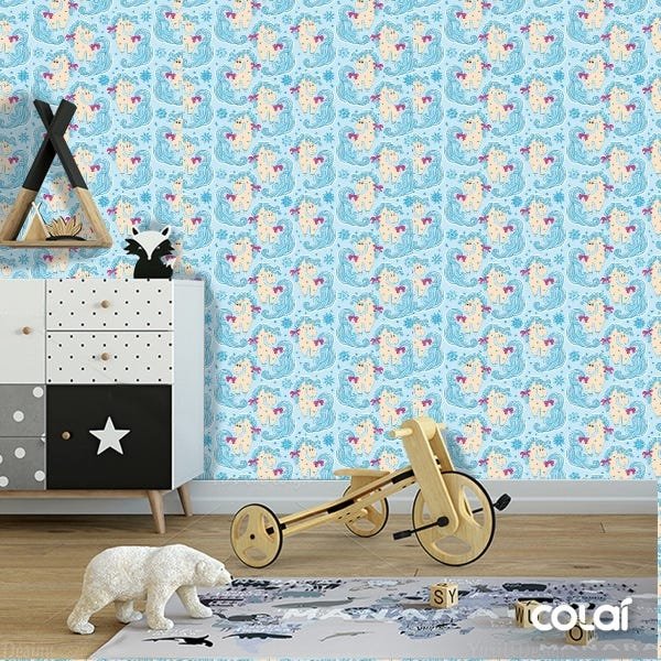 Papel de Parede Adesivo Lavável Pônei Azul - 2