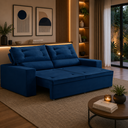 Ver imagem 1 de Sofá Retrátil 3 Lugares com Molas 2,00m Laila Suede Azul