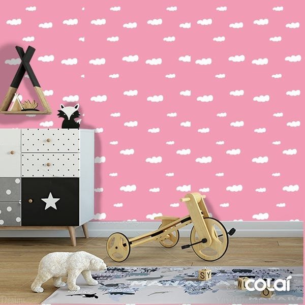 Papel de Parede Adesivo Lavável Céu Rosa Bebê - 2