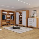 Ver imagem 1 de Conjunto para Quarto Guarda Roupa Cômoda e Closet Freijó/off White Amoudi Móveis