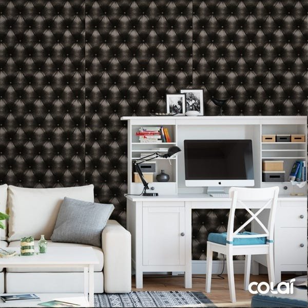 Papel de Parede Adesivo Lavável Capitone Preto 12m - 2