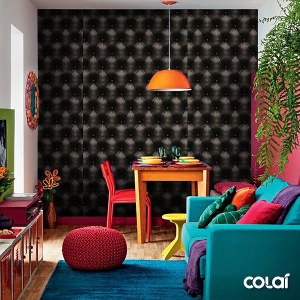 Papel de Parede Adesivo Lavável Capitone Preto 12m - 3