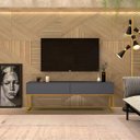 Ver imagem 2 de Rack Eros Estilo Industrial 140cm Sala Estar Cinza/dourado