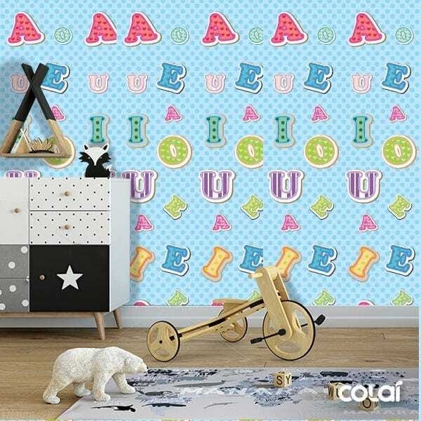 Papel de Parede Adesivo Lavável Saber Letras Azuis - 2