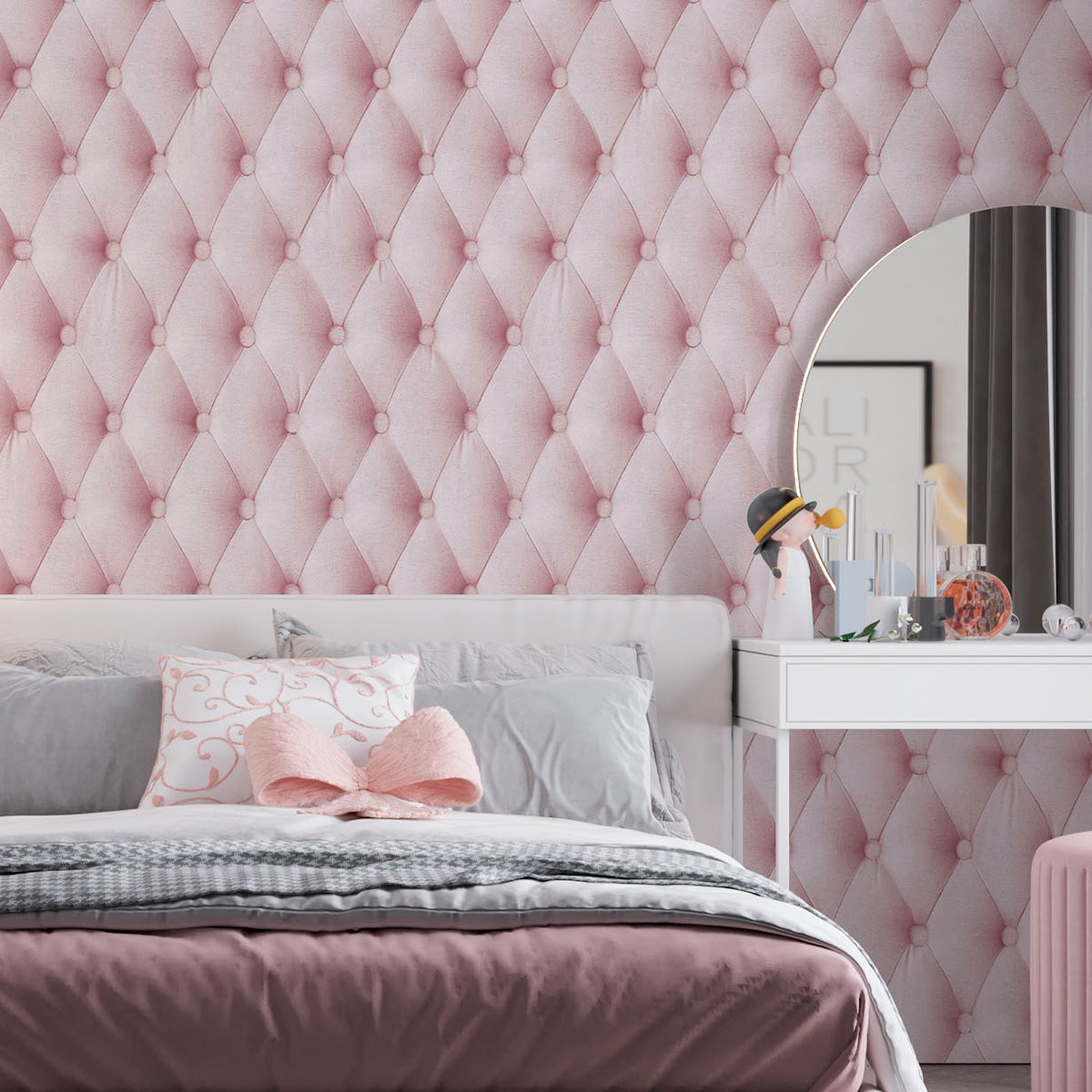 Papel de Parede Adesivo Lavável Capitone Rosê 12m - 3