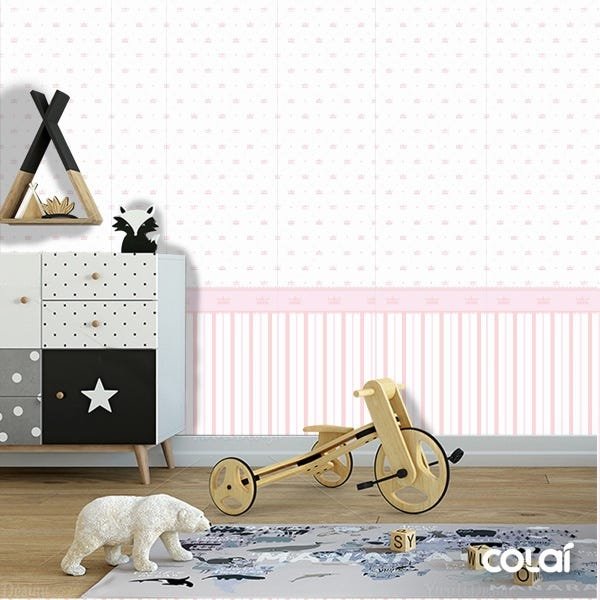 Papel de Parede Lavável Listras Rosas Bebê Coroada 6m - 2