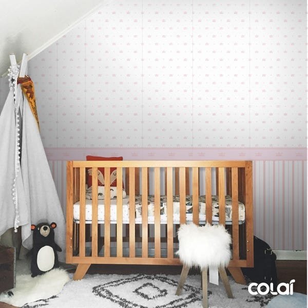 Papel de Parede Lavável Listras Rosas Bebê Coroada 6m - 3