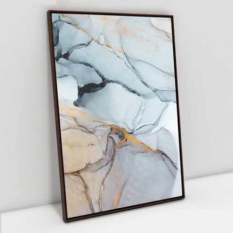 Quadro Decorativo em Canvas Abstrato Mármore Cores Suaves TaColado Moldura Flutuante 4,5cm Madeira 9