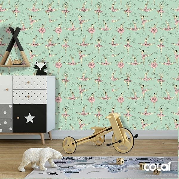 Papel de Parede Adesivo Lavável Balé Jeté Rosa 6m - 2