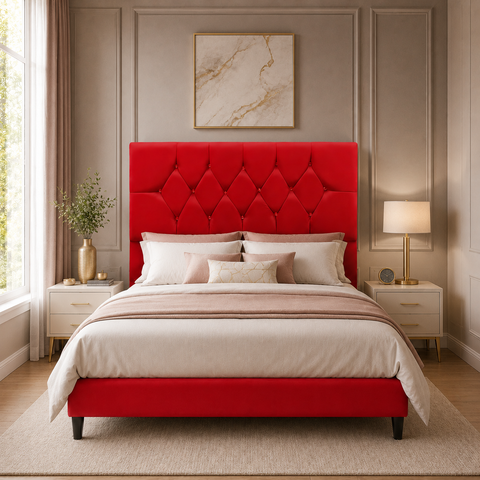 Cabeceira Estofada Cama Box Solteirão 100 cm Suede Nina:Vermelho