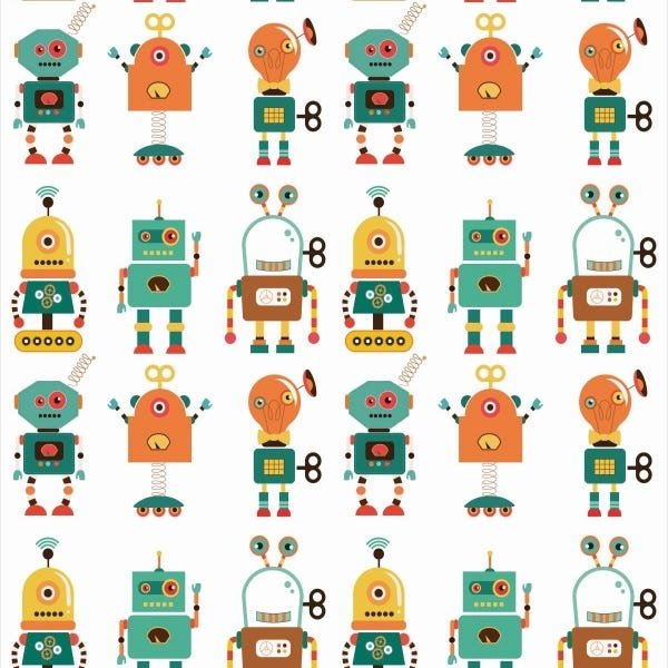 Papel de Parede Adesivo Lavável Robôs de Fundo Branco 9m - 1