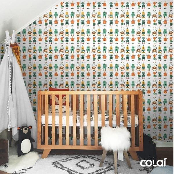 Papel de Parede Adesivo Lavável Robôs de Fundo Branco 9m - 3