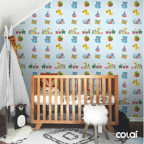 Papel de Parede Adesivo Lavável Brinquedos Azuis 9m - 3