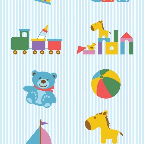 Papel de Parede Adesivo Lavável Brinquedos Azuis 9m - 1