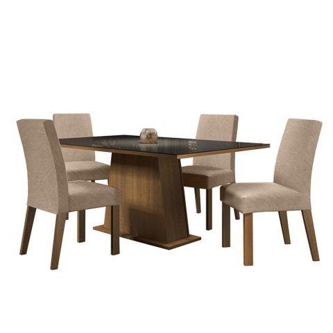Mesa Tampo de Vidro E 4 Cadeiras Rustic/preto/imperial