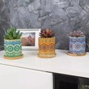 Ver imagem 3 de Kit 3 Suculentas Artificiais Mini Vasinhos Vasos Plantinhas Coloridos