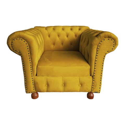 Poltrona Luis XV Chesterfield Capitone Suede Amarela Decorativa / Sala, Tv, Estar, Recepção