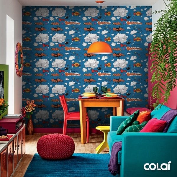 Papel De Parede Adesivo Lavável Desenhos Explosivos 6m - 6