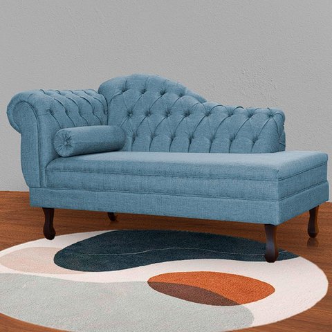 Recamier Divan Sofá Moderno Larissa Lado Direito Linho Azul
