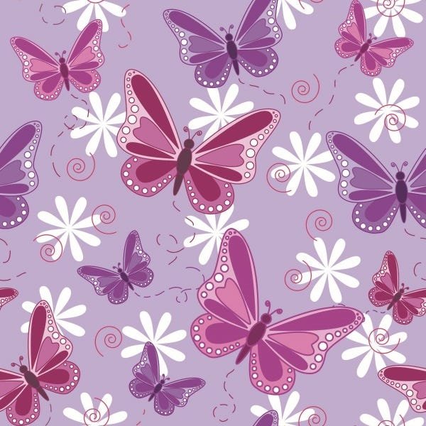 Papel De Parede Lavável Borboletas 3D Fundo Roxo 6m - 1