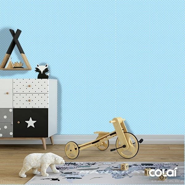 Papel de Parede Lavável Bolinhas Brancas de Fundo Azul 18m - 5