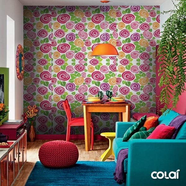 Papel De Parede Adesivo Lavável Flores Geométricas 18m - 5