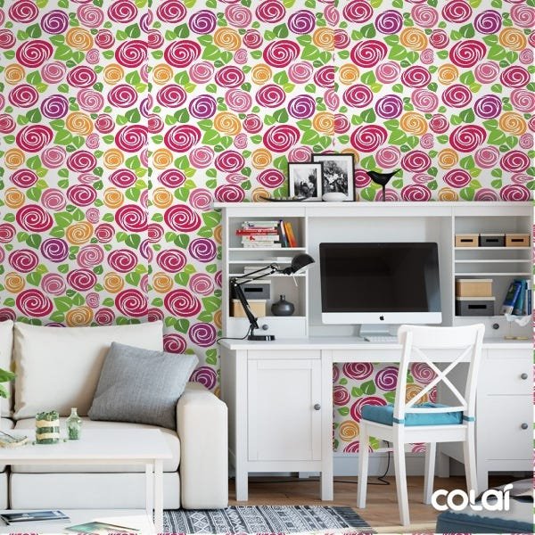 Papel De Parede Adesivo Lavável Flores Geométricas 18m - 2