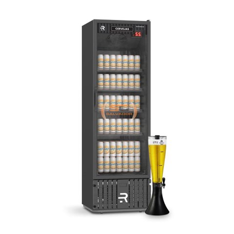 Cervejeira Expositora Porta Vidro 400L VCCE400PVPP Preta 220V Refrimate Com Chopeira 3,5L