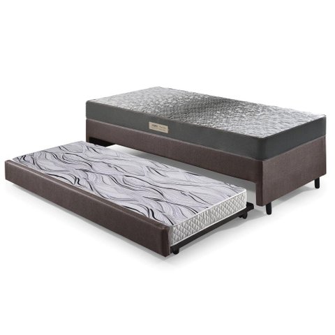Bicama Box Solteiro Courino Linho 88x188x28 Cm com Colchão Dual Firm Espuma Ecoflex