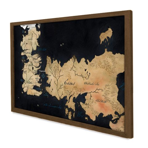 Quadro Decorativo Mapa Game Of Thrones em Moldura Caixa Tacolado Moldura Trad 1cm Madeira Escura sem