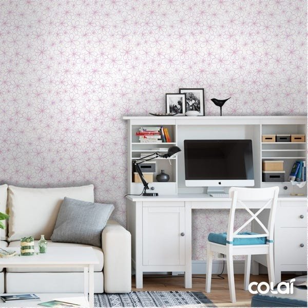 Papel De Parede Lavável Flores Traçadas De Rosa 15m - 2