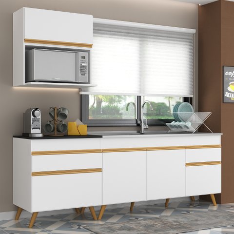 Cozinha Compacta Veneza Gw Multimóveis Mp2075 com Armário e Balcão Branca