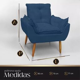 Cadeira Poltrona para Sala Opala Confortável e Reforçada Veludo Azul Marinho - 2