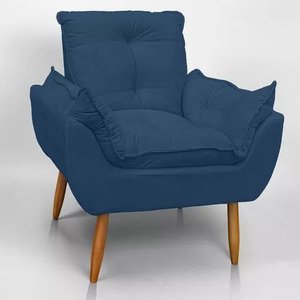 Cadeira Poltrona para Sala Opala Confortável e Reforçada Veludo Azul Marinho