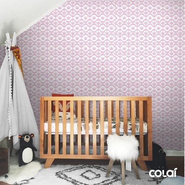 Papel de Parede Adesivo Lavável Coroas Rosê 18m - 3