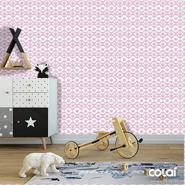 Papel de Parede Adesivo Lavável Coroa Rosa 18m - 2