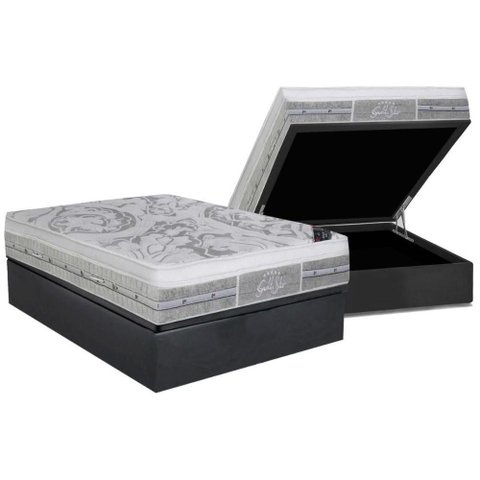 Cama Box Baú Casal: Colchão Molas Enadas Castor Gold Star Slx + Base Gray(138x188)