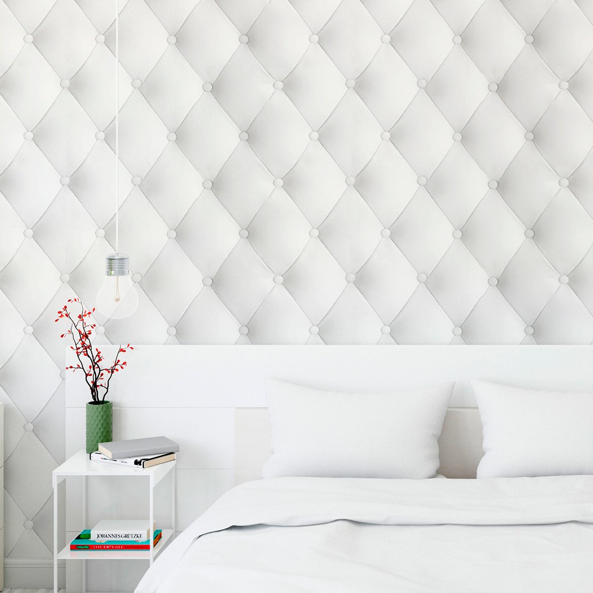 Papel de Parede Adesivo Lavável Capitone Branco Quarto Sala 18m ...