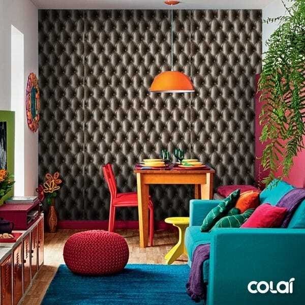 Papel de Parede Adesivo Lavável Capitone 3D Cinza Chumbo 18m - 3