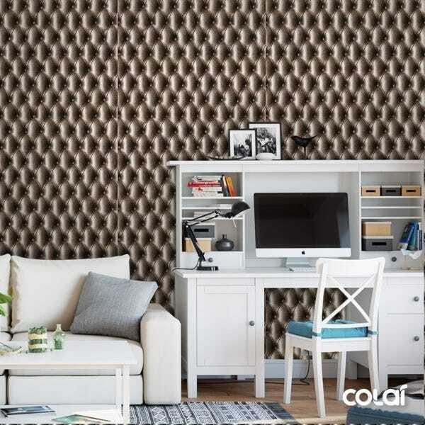 Papel de Parede Adesivo Lavável Capitone 3D Cinza Chumbo 18m - 2