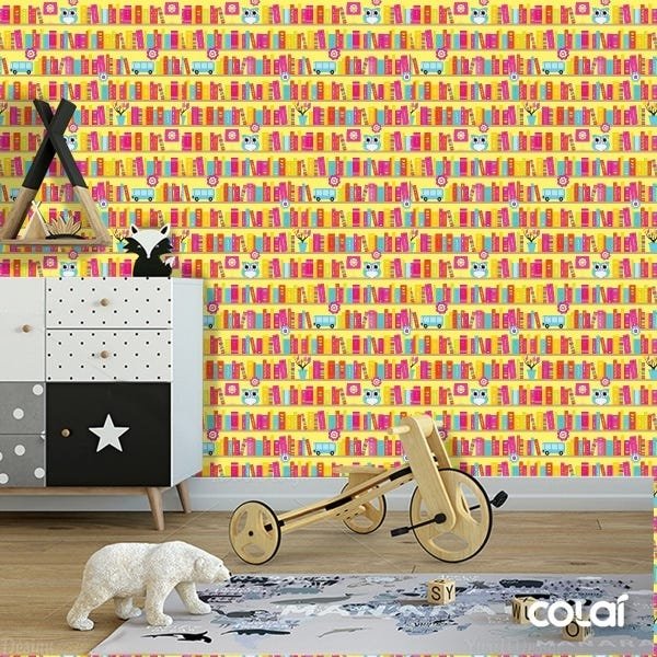 Papel de Parede Adesivo Lavável Prateleira do Saber 15m - 2