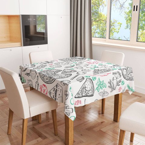 Toalha de Mesa Quadrada 4 Lugares Pizza Fatias e Temperos