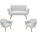 Ver imagem 1 de Kit Namoradeira + 2 Poltronas Decorativa Sabrina Couro Branco Pés Madeira Mz Decor