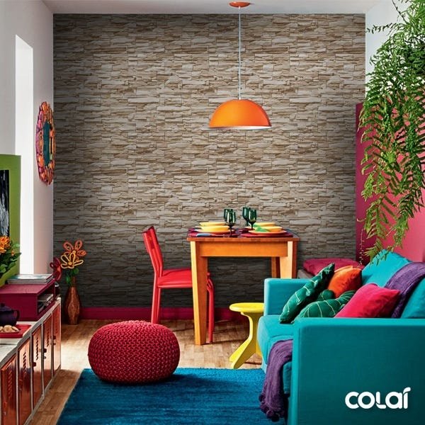 Papel de Parede Lavável Pedra Filete Desigual Bege 18m - 4