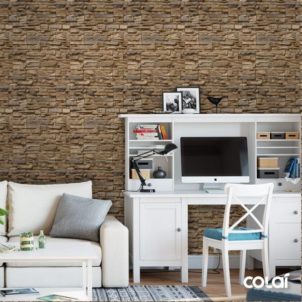 Papel de Parede Lavável Pedra 3D Rosê Irreguar 18m - 3