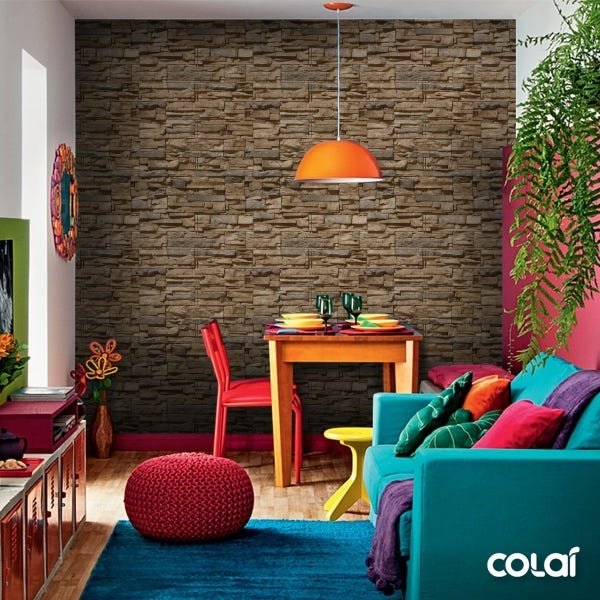 Papel de Parede Lavável Pedra 3D Rosê Irreguar 18m - 4